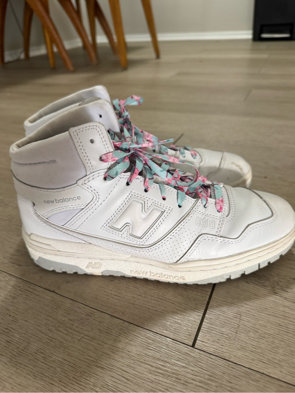 New Balance White Sneakers with Pink & Teal Accents